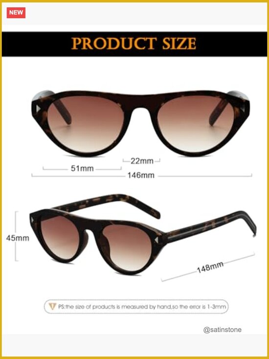 Retro Oval Cat Eye Sunglasses Flat Top Narrow Shades UV400 Protection